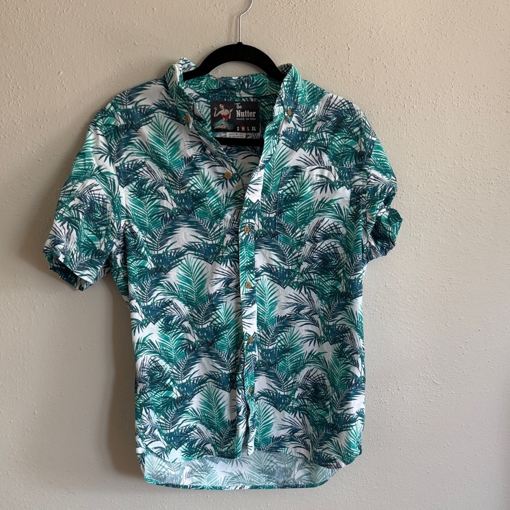 Men’s Green Palm Print Short Sleeve Hawaiian Shirt